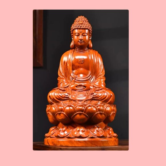 SHAKYAMUNI BUDDHA STATUE Solid Wood Rosewood Carving Meditation Home Altar NEW - Picture 14 of 14